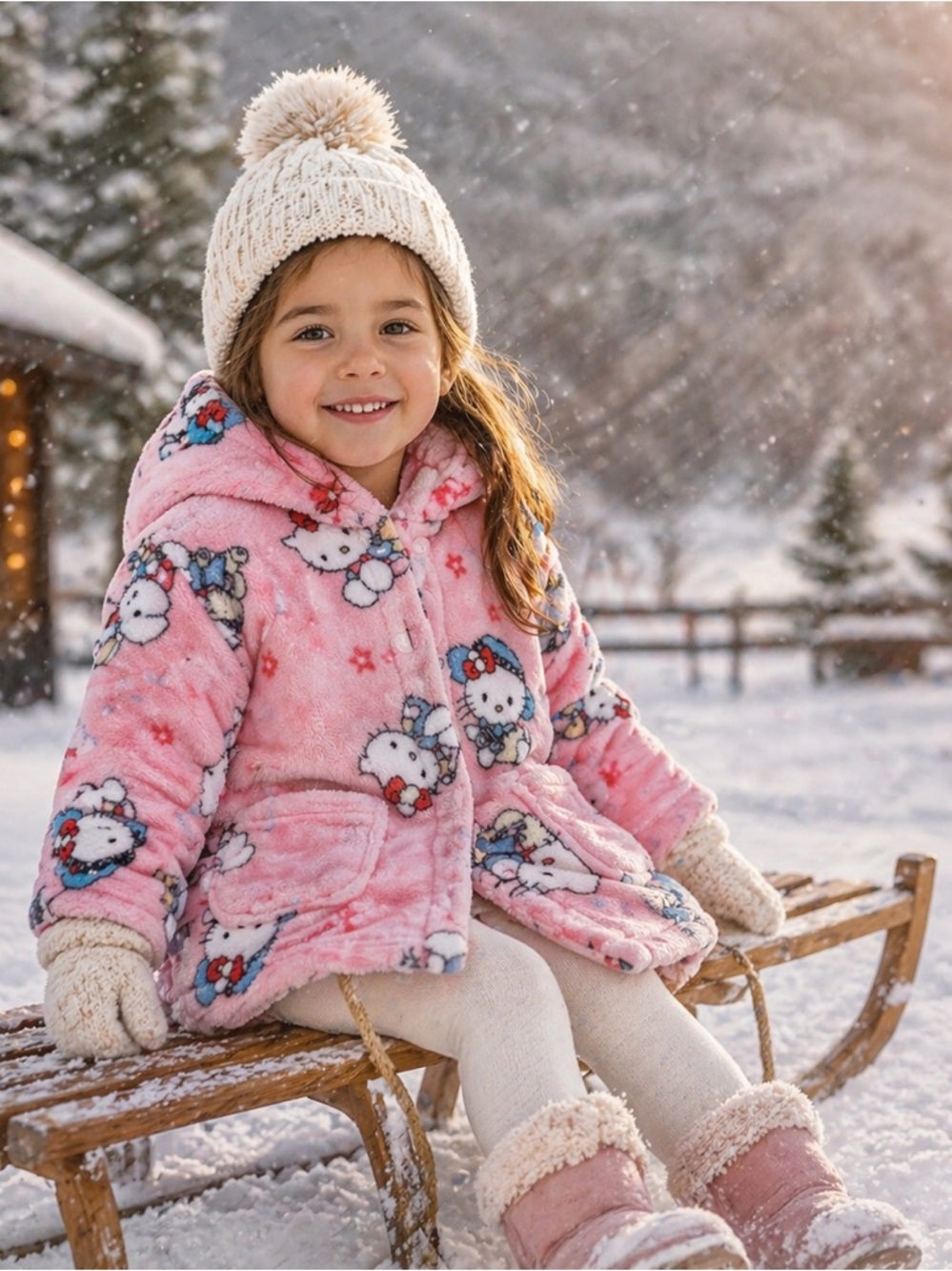 12 - XUAN QISHI - Girls Pink Hello Kitty Plush Jacket